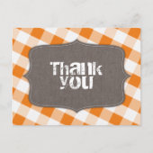 Sinaasappel & Wit Gingham Canvas Dank u Briefkaart (Voorkant)