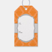 Sinaasappel Wit Grijs Damast Cadeau Labels Cadeaulabel (Voorkant)
