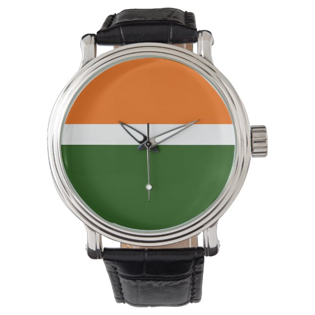 Sinaasappel Wit Groen Plain Kleur Block Design Horloge (Voorkant)