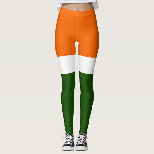 Sinaasappel Wit Groen Plain Kleur Block Design Leggings (Voorkant)