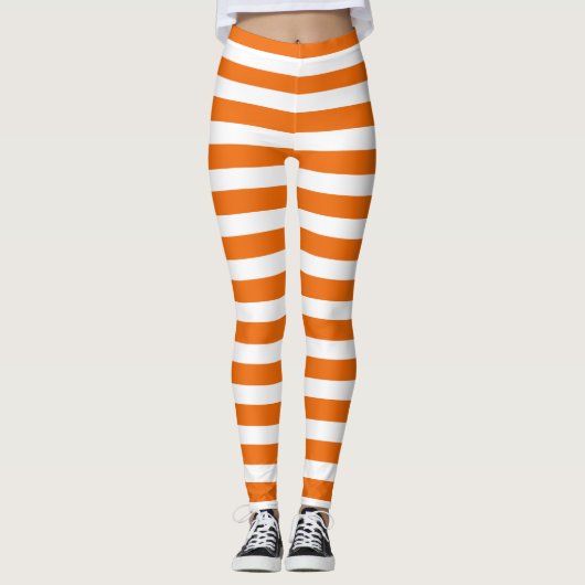Sinaasappel & Wit Leuk Halloween Strepen Leggings (Voorkant)