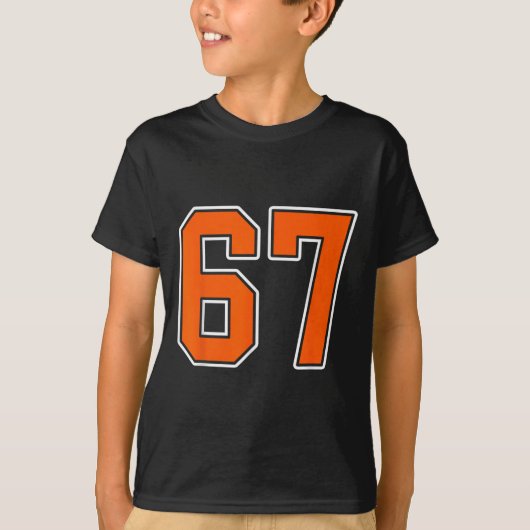 Sinaasappel Wit Nummer 67 Jersey Speler Uniform #6 T-shirt (Voorkant)