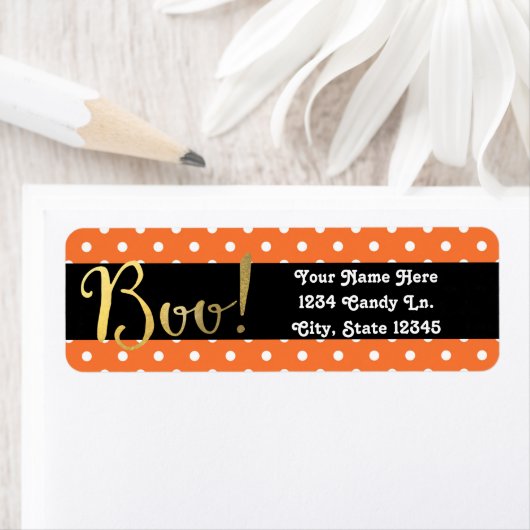 Sinaasappel & Wit Polka Dot Halloween Boo Invitati Etiket (Insitu)