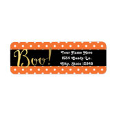 Sinaasappel & Wit Polka Dot Halloween Boo Invitati Etiket (Voorkant)