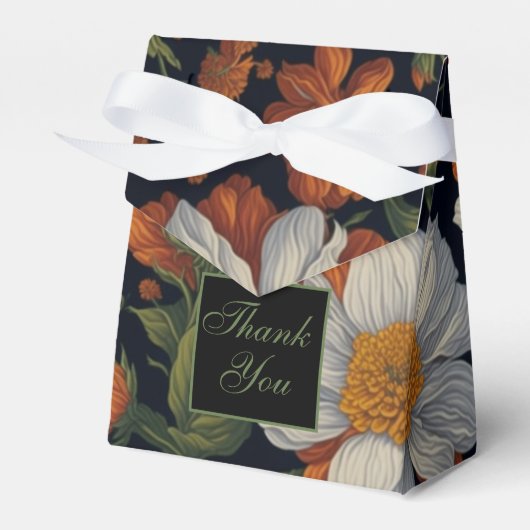 Sinaasappel wit sierlijke retro bloemen Bedankdoosjes (Voorkant Zijde)