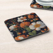  Sinaasappel wit sierlijke retro bloemen Bier Onderzetter (Linkerzijde)