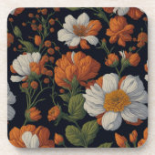  Sinaasappel wit sierlijke retro bloemen Bier Onderzetter (Voorkant)