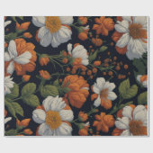 Sinaasappel wit sierlijke retro bloemen Cadeaupapier (Vlak)