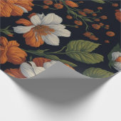 Sinaasappel wit sierlijke retro bloemen Cadeaupapier (Hoek)