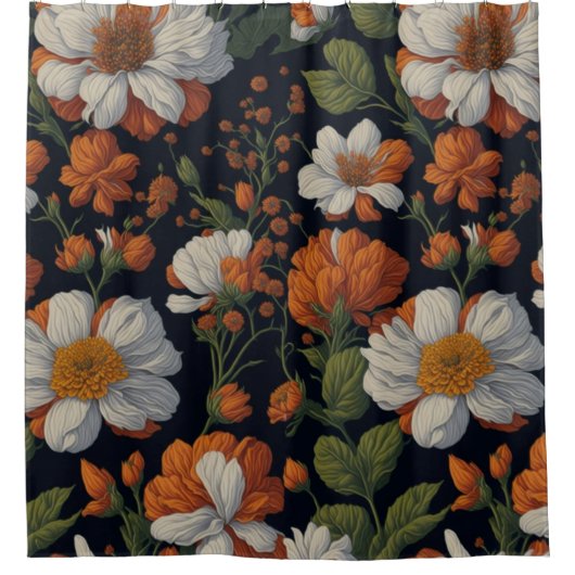  Sinaasappel wit sierlijke retro bloemen Douchegordijn (Voorkant)
