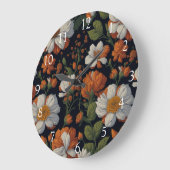 Sinaasappel wit sierlijke retro bloemen Grote Klok (Hoek)