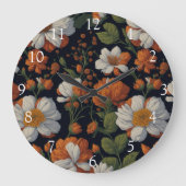 Sinaasappel wit sierlijke retro bloemen Grote Klok (Voorkant)