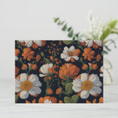 Sinaasappel wit sierlijke retro bloemen Kaart (Staand voorkant)