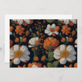 Sinaasappel wit sierlijke retro bloemen Kaart (Voorkant / Achterkant)