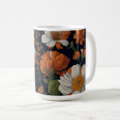  Sinaasappel wit sierlijke retro bloemen Koffiemok (Voorkant rechts)