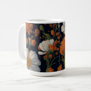 Sinaasappel wit sierlijke retro bloemen Koffiemok