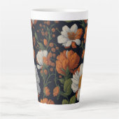  Sinaasappel wit sierlijke retro bloemen Latte Mok (Voorkant)