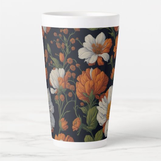 Sinaasappel wit sierlijke retro bloemen Latte Mok (Voorkant)