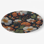  Sinaasappel wit sierlijke retro bloemen Papieren Bordje (Gekanteld)