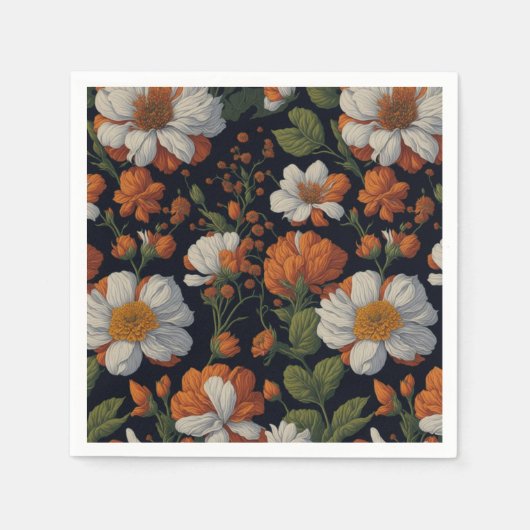  Sinaasappel wit sierlijke retro bloemen Servet (Voorkant)