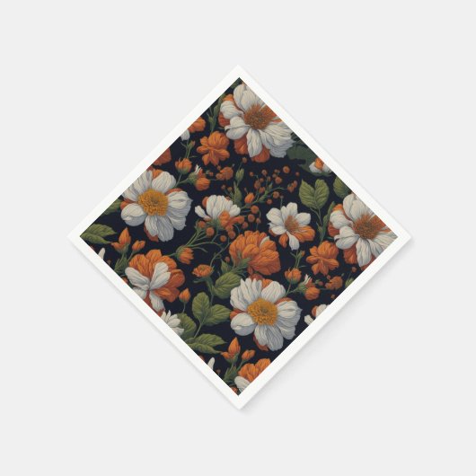  Sinaasappel wit sierlijke retro bloemen Servet (Hoek)