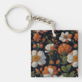  Sinaasappel wit sierlijke retro bloemen Sleutelhanger (voorkant)