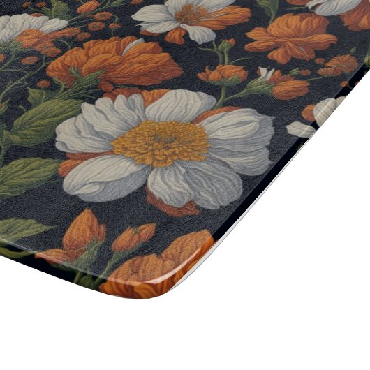  Sinaasappel wit sierlijke retro bloemen Snijplank (Hoek)