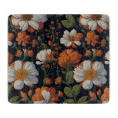  Sinaasappel wit sierlijke retro bloemen Snijplank (Voorkant)