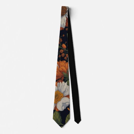 Sinaasappel wit sierlijke retro bloemen Stropdas (Voorkant)