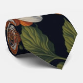 Sinaasappel wit sierlijke retro bloemen Stropdas (Opgerold)