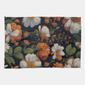  Sinaasappel wit sierlijke retro bloemen Theedoek (Horizontaal)