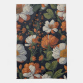  Sinaasappel wit sierlijke retro bloemen Theedoek (Verticaal)