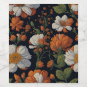 Sinaasappel wit sierlijke retro bloemen Wijn Etiket (Enkel label)