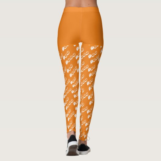 Sinaasappel Wit Spooky Schattige Boo Halloween Kos Leggings (Achterkant)