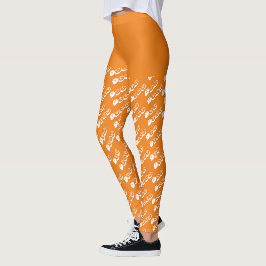 Sinaasappel Wit Spooky Schattige Boo Halloween Kos Leggings (Links)