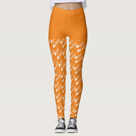Sinaasappel Wit Spooky Schattige Boo Halloween Kos Leggings (Voorkant)