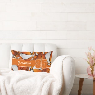 sinaasappel wit veel basketballen meisjes sportkam kussen