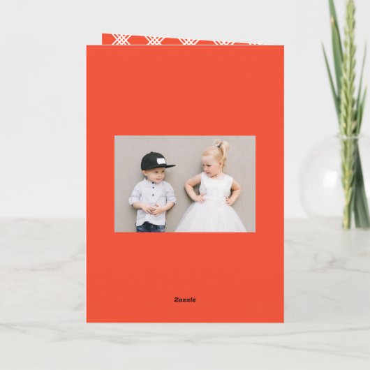 Sinaasappel & Wit Vreugdevolle Moderne Kerst 3 Fot Feestdagen Kaart (Achterkant)