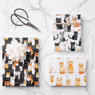 Sinaasappel Wit Zwart Katten Medium Gift Bag Inpakpapier Vel