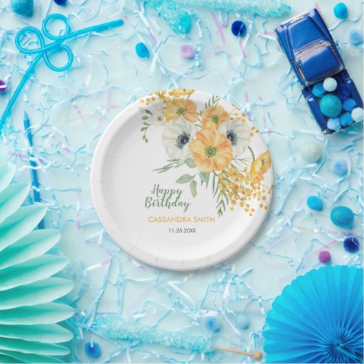 Sinaasappel & Witte Anemone Lente Bloemen Verjaard Papieren Bordje (Feest)