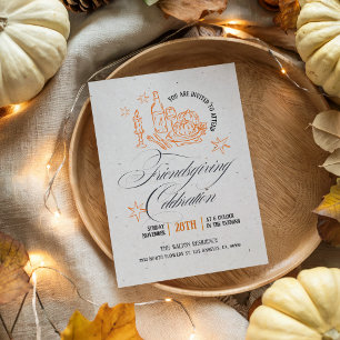 Sinaasappel Witte Esthetische Friendsgiving Diner Feestdagenkaart