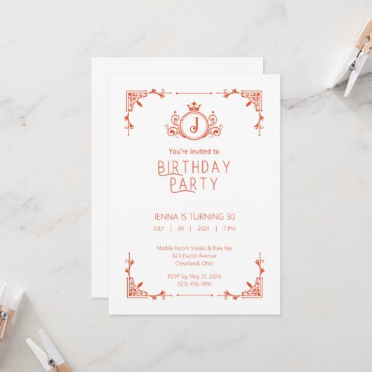 Sinaasappel & Witte Herfst Verjaardagsuitnodiging Kaart (Voorkant / Achterkant in situ)