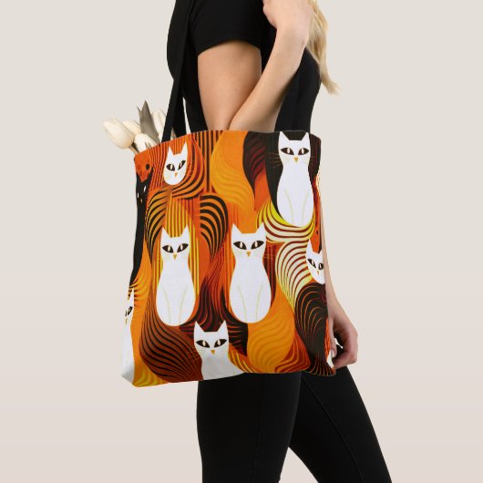Sinaasappel Witte Kat halloween Tote Bag (Dichtbij)