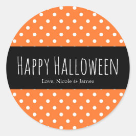 Sinaasappel & Witte Polka Dot Halloween Favor Ronde Sticker