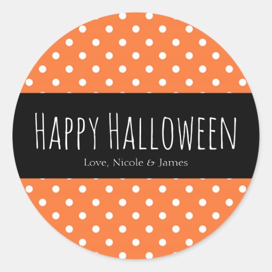 Sinaasappel & Witte Polka Dot Halloween Favor Ronde Sticker (Voorkant)