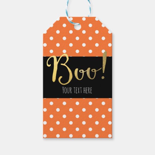 Sinaasappel & Witte Polka Dot Halloween Partij Cadeaulabel (Voorkant)