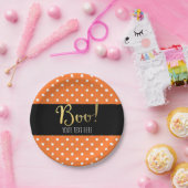 Sinaasappel & Witte Polka Dot Halloween Partij Papieren Bordje (Feest)