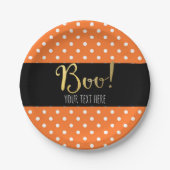 Sinaasappel & Witte Polka Dot Halloween Partij Papieren Bordje (Voorkant)