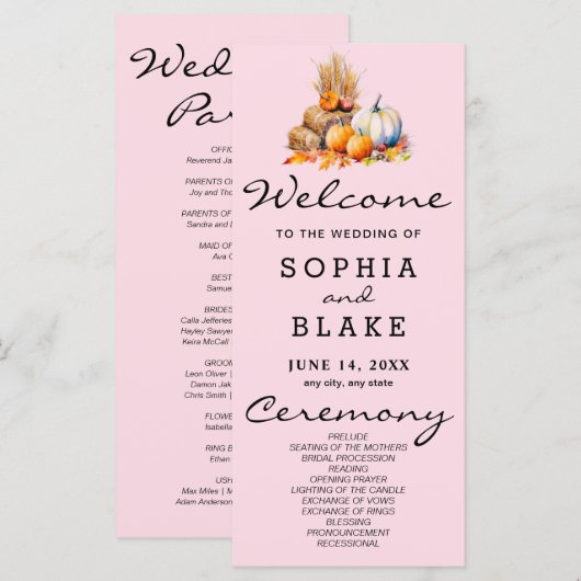 Sinaasappel & witte pompoenen Herfst roze bruiloft (Voorkant / Achterkant)