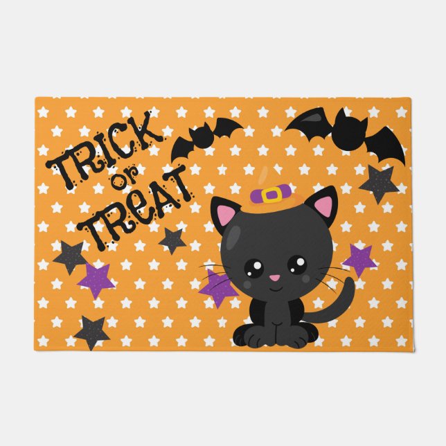 SINAASAPPEL & WITTE STERREN MET SCHATTIGEE ZWARTE  DEURMAT (Voorkant)